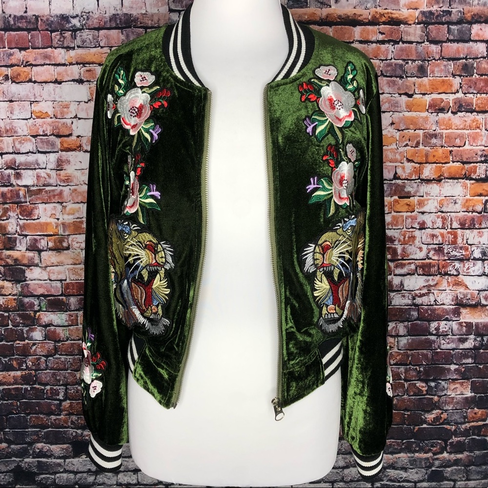 Super Luxe Embroidered Velvet Bomber Jacket